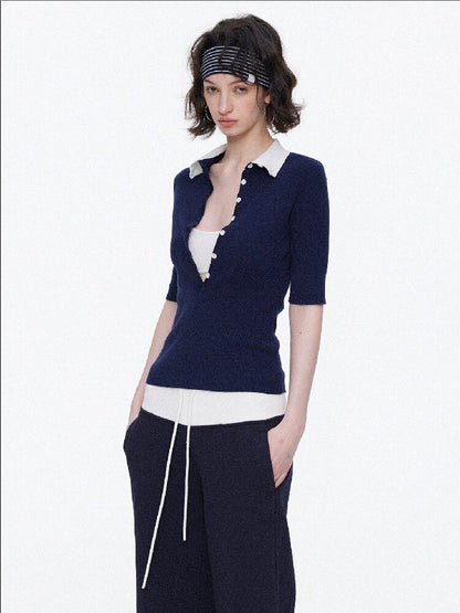 Lyocell Contrast Knitted Top【s0000015923】