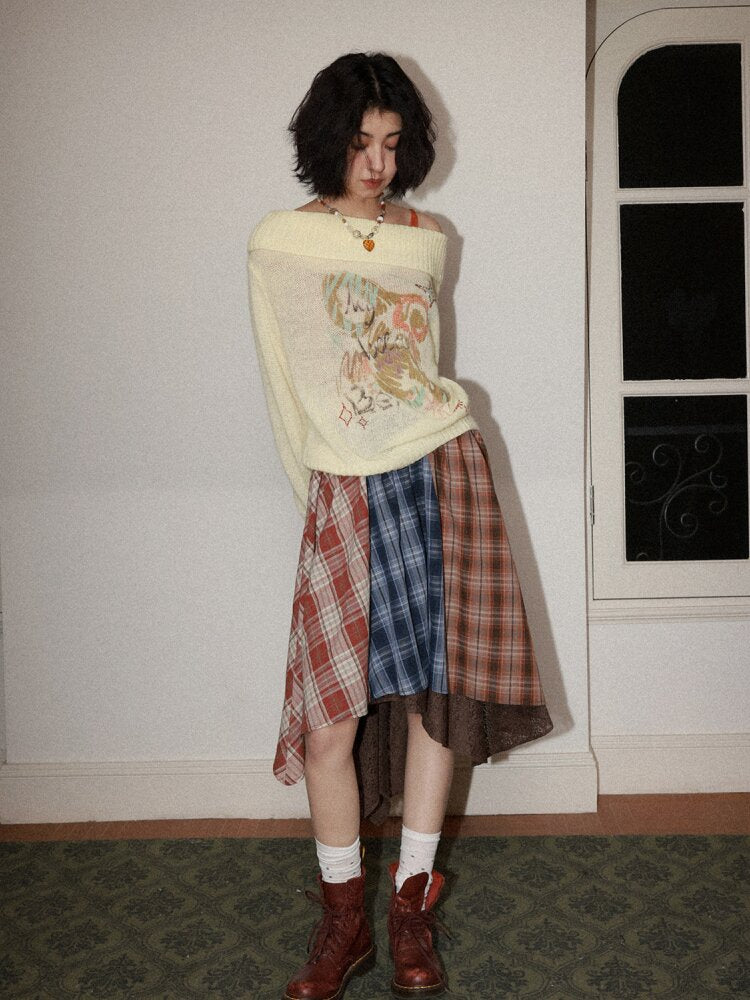 Elastic Plaid Irregular Spliced Skirt【s0000015462】