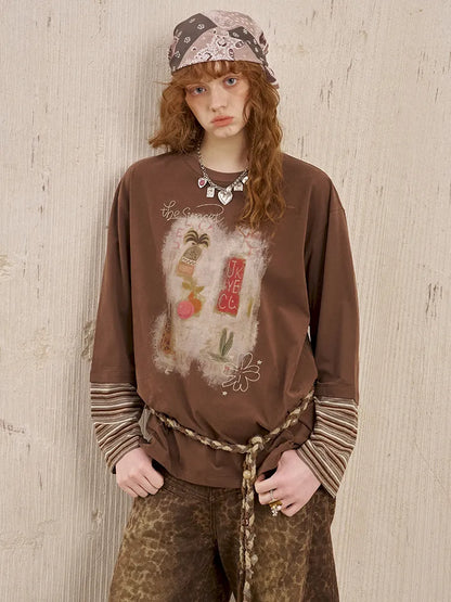 Patchwork Oversized Long-Sleeve T-Shirt【s0000014044】