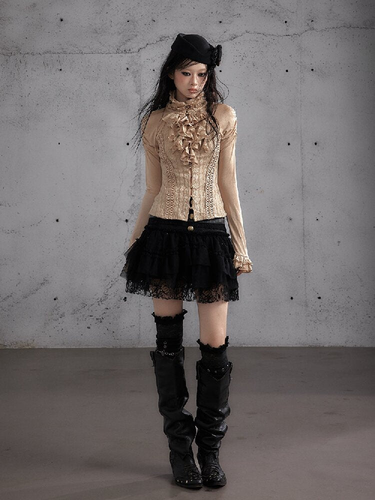 Ruffle Lace Long Sleeve Top【s0000019154】