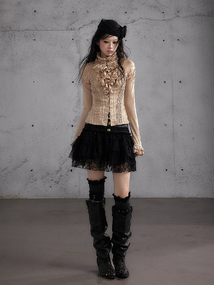 Ruffle Lace Long Sleeve Top【s0000019154】