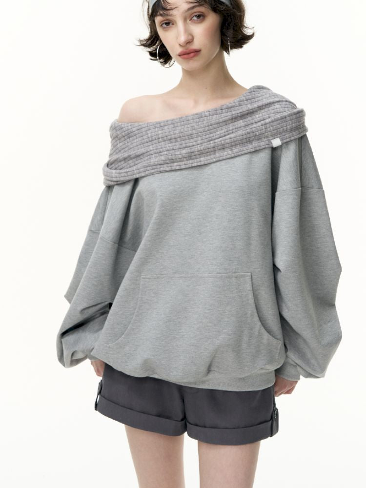 Ramped shoulder one-line collar loose pullover【s0000013735】