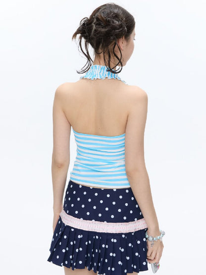 Blue Striped Halterneck Swimsuit【s0000016396】