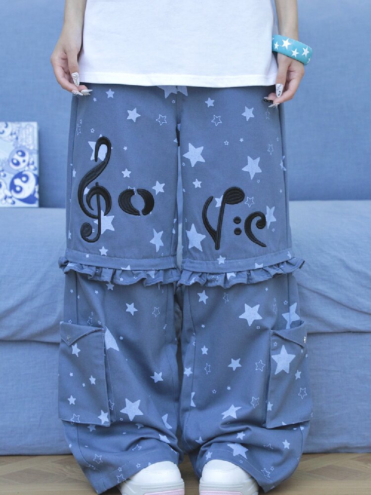 Embroidery Star Wide Leg Pants【s0000017129】