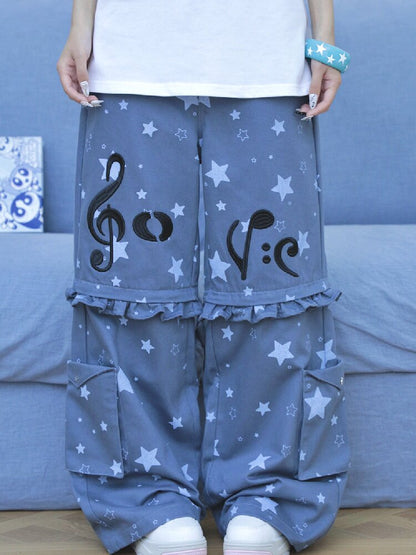 Embroidery Star Wide Leg Pants【s0000017129】