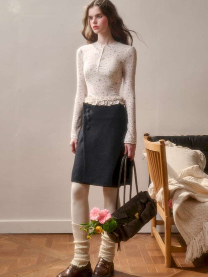 Comfortable Cotton Crew Neck Slim Lace Hem Top【s0000014895】