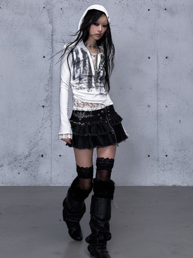 Lace Patchwork Hooded T-shirt【s0000015544】