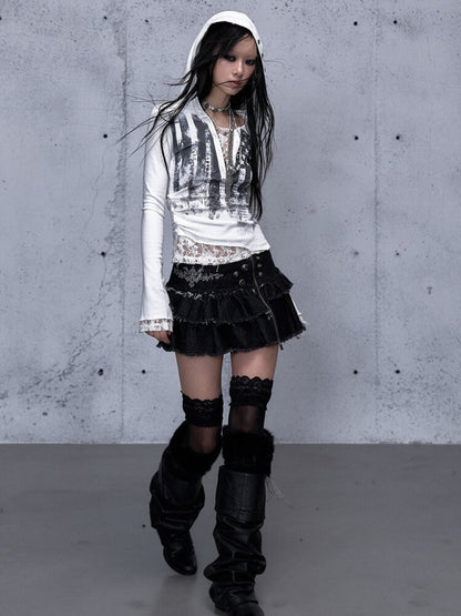 Lace Patchwork Hooded T-shirt【s0000015544】