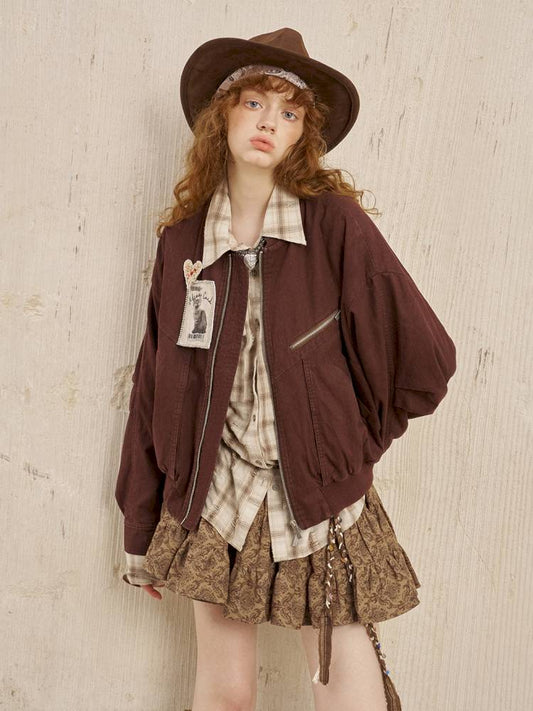 Kitten badge washed flight jacket【s0000014383】