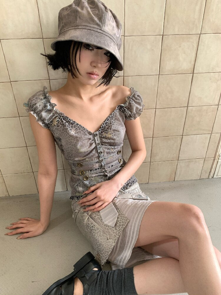 Cross Leopard Bow Midi Skirt【s0000018096】