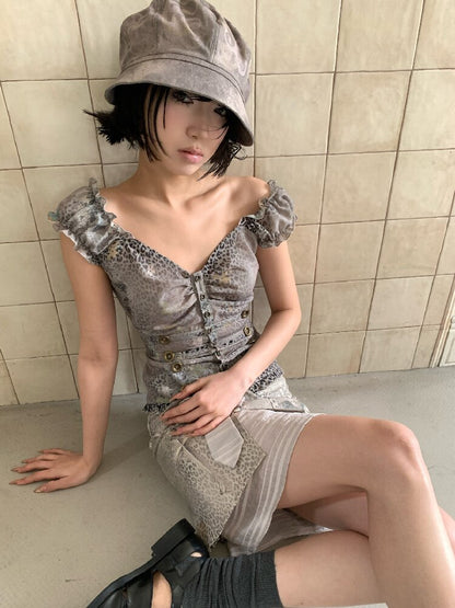 Cross Leopard Bow Midi Skirt【s0000018096】