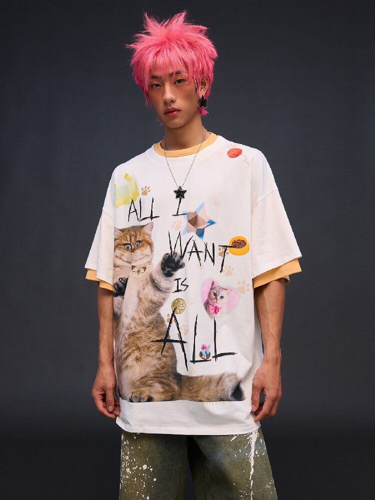 Cat Print Loose Fit T-Shirt【s0000017028】