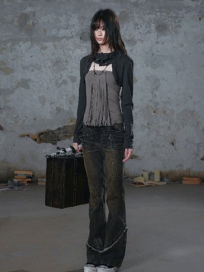 Riveted Distressed Dirty Dye Denim Pants【s0000019246】