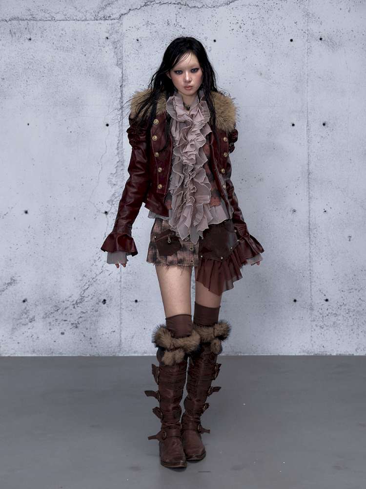 Court Punk Fur Waist Leather Coat【s0000014927】