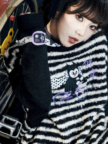 Striped Plush Colorblock Sweatshirt【s0000011560】