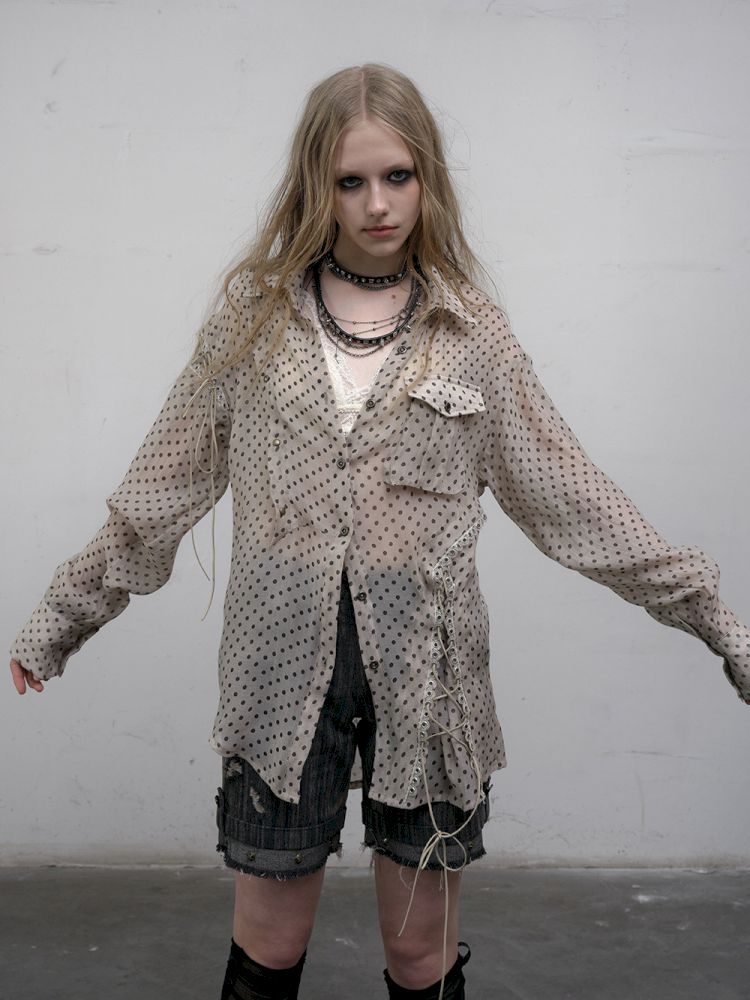 Polka dot plaid sun loose shirt【s0000012622】