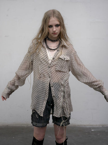 Polka dot plaid sun loose shirt【s0000012622】