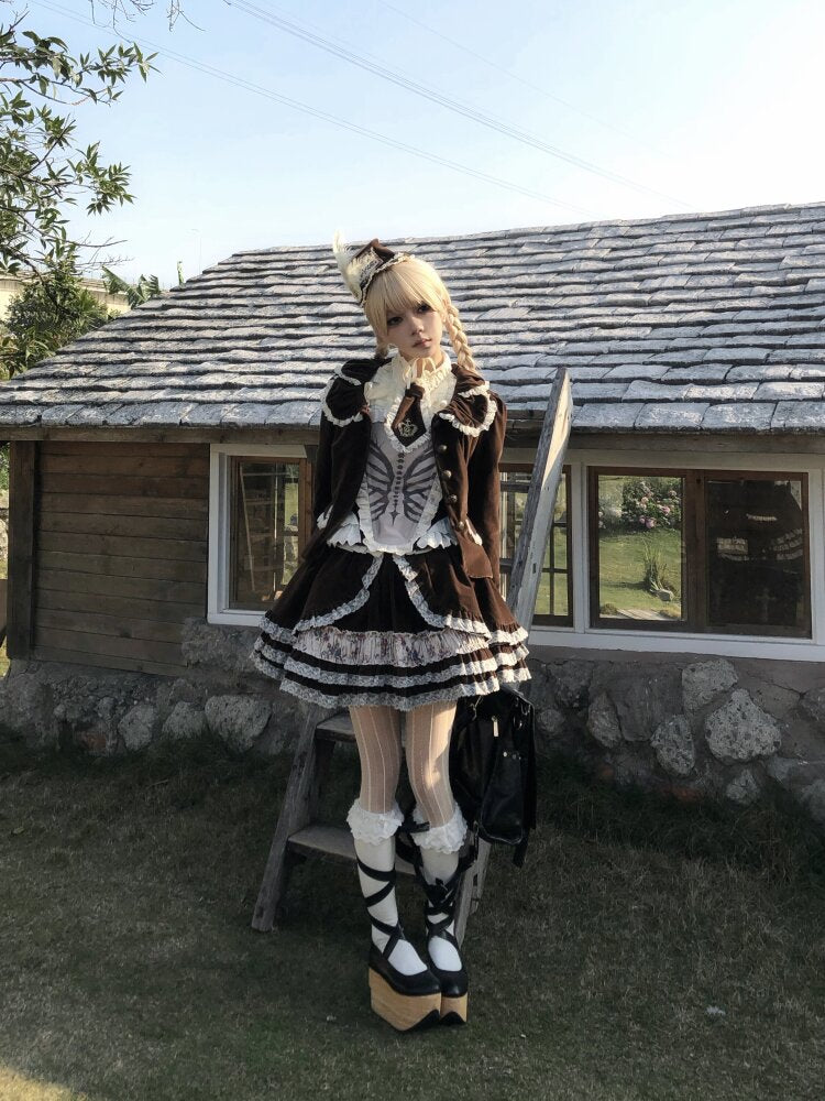 Vintage Brown Velvet Lace Blazer【s0000015616】