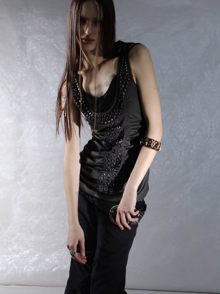 Metal Rivet Hooded I-Line Vest【s0000015911】