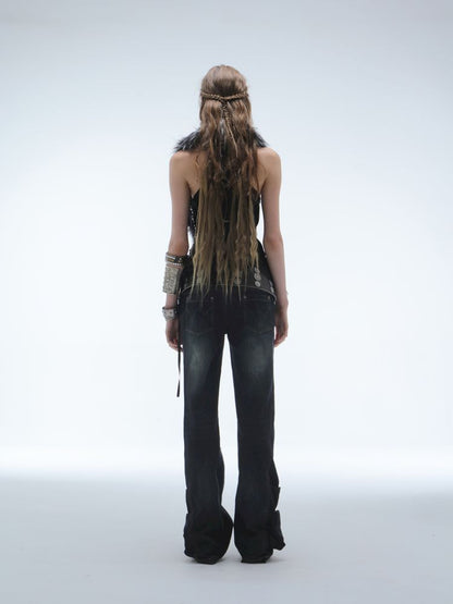 Frayed Layered Silhouette Denim Pants【s0000013903】