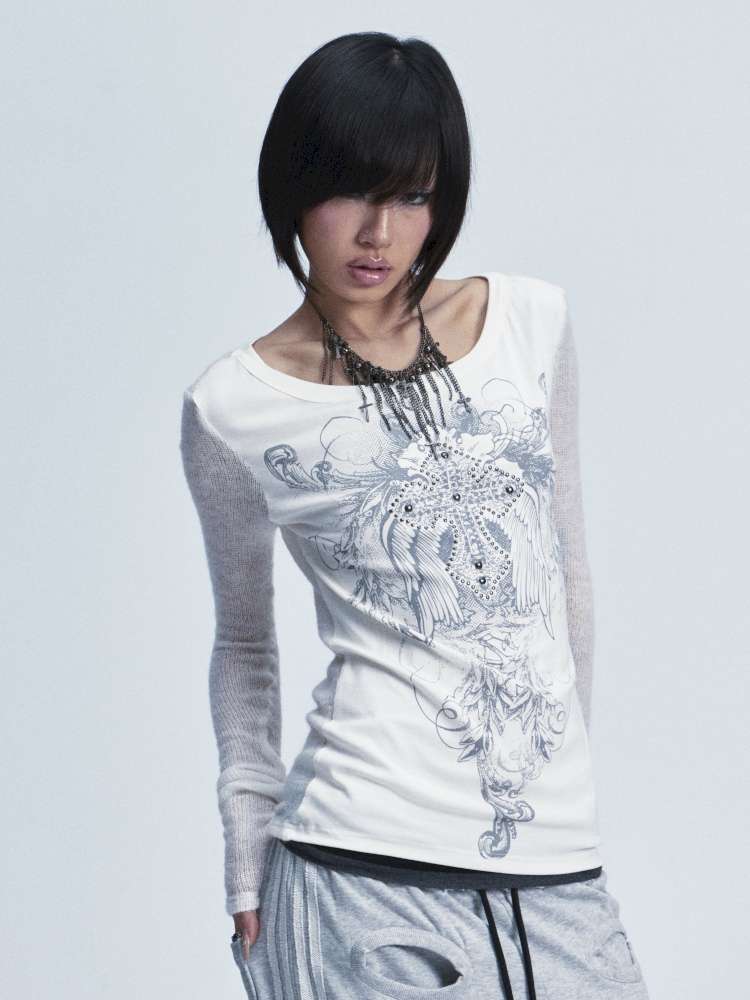 Two Tone Stretch Cross Rivet Top【s0000015010】