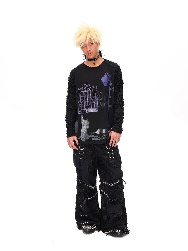 Dark Night Glitter Cat Long T-Shirt【s0000016053】