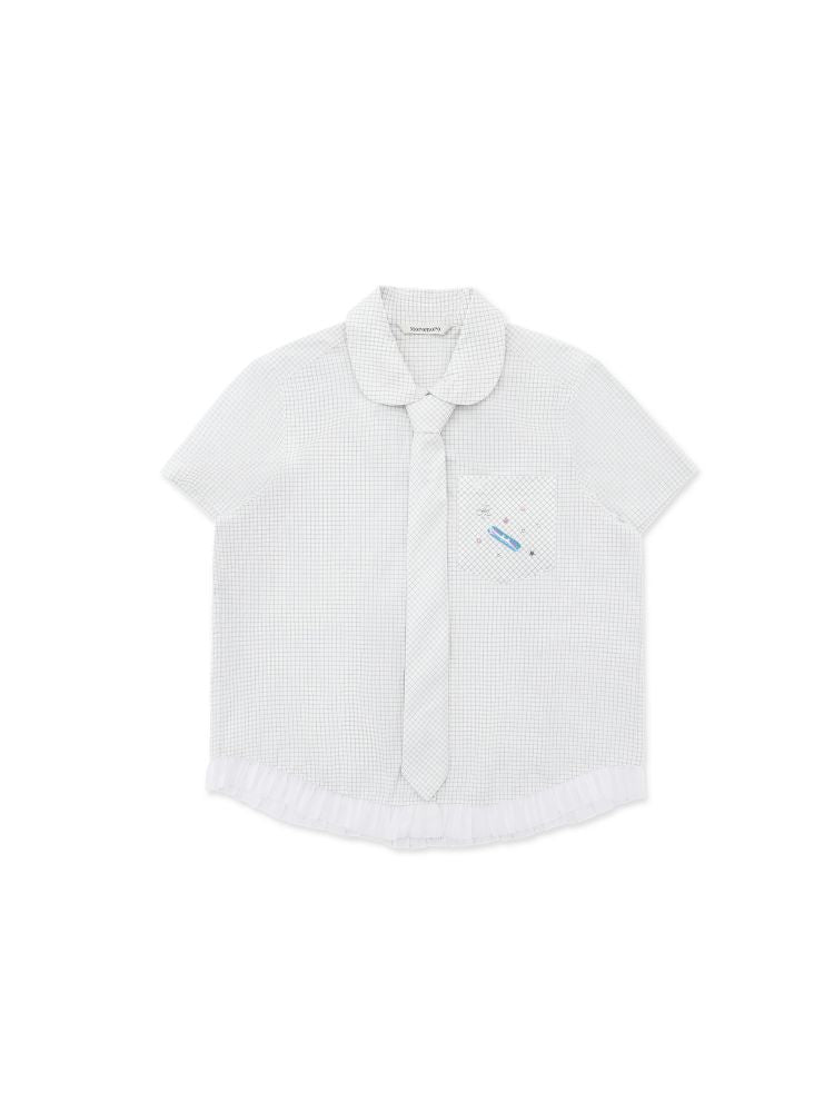 Plaid Irregular Rhinestone Plaid Lace Shirt【s0000012491】