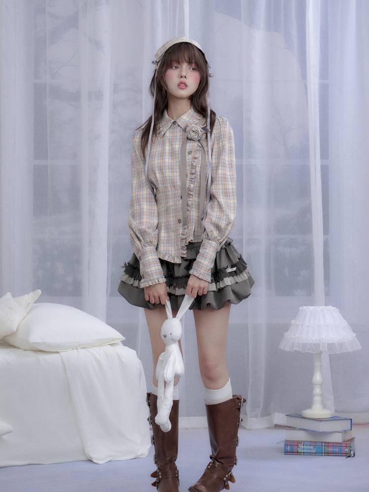 Checkered Brooch Asymmetrical Sweatshirt【s0000014374】