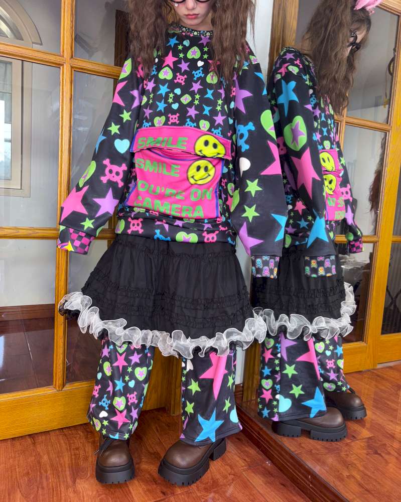 Y2K Dopamine Loose Fleece Long Sleeve Top【s0000014634】