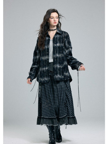 Plaid Strap Torn Long-Sleeved Shirt【s0000016258】