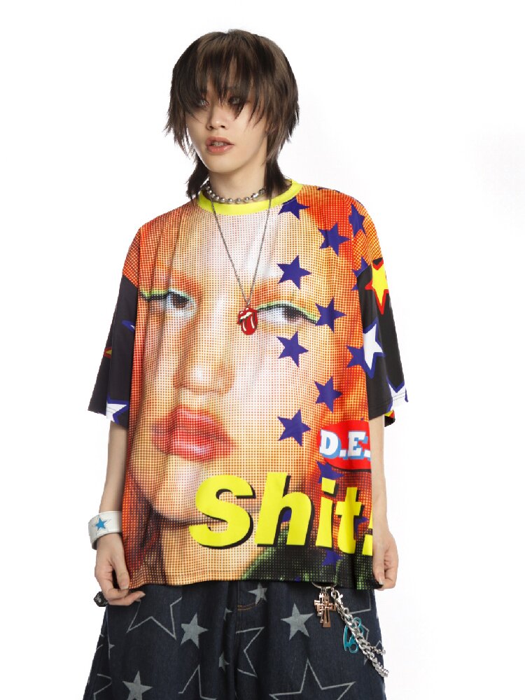 Ghostly Print Contrast T-shirt【s0000015887】