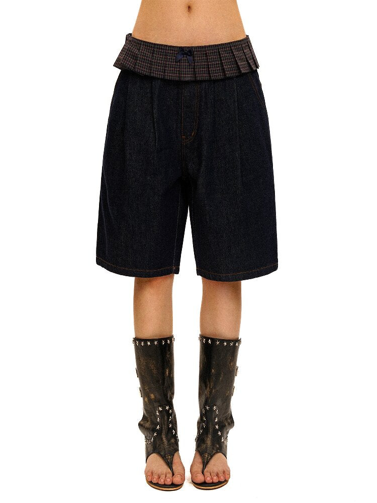 Pleated Plaid Straight Leg Jeans【s0000017912】