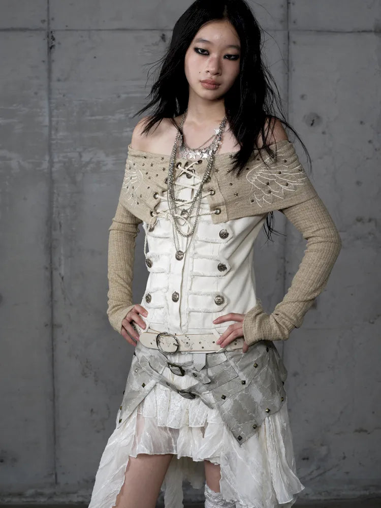 Rhinestone Off-Shoulder Long-Sleeve T-Shirt【s0000014118】