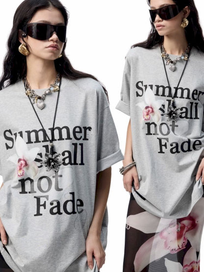 Floral letter print oversize big t-shirt【s0000012400】