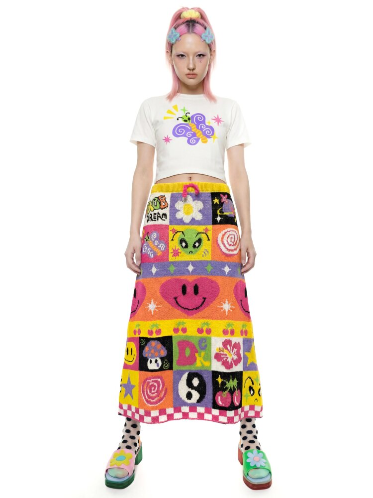 Cartoon Rainbow Knit Stretch Skirt【s0000015555】