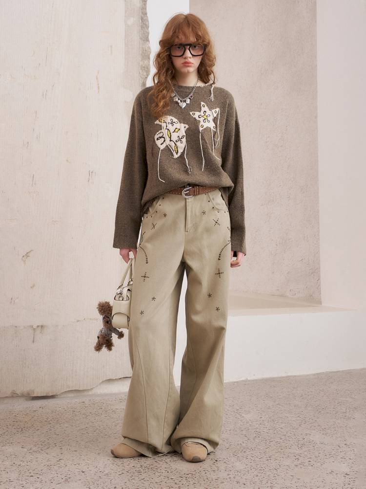 Imitation hot diamond straight loose trousers【s0000014385】