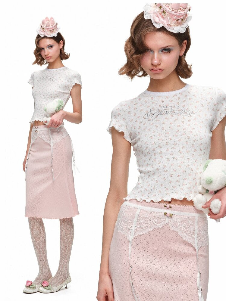 Diamond Lace Slim Short Sleeve T-Shirt【s0000016909】