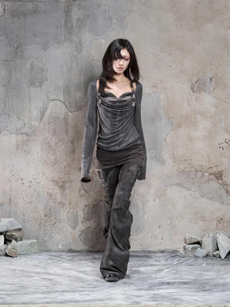 Off-Shoulder Ruffled Mid-Length Slimming Punk Top【s0000014124】