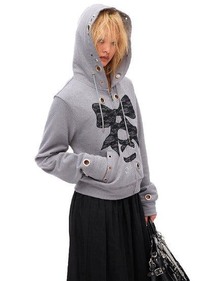 Lace Bow Rivet Distressed Jacket【s0000016495】