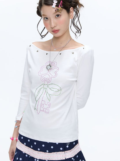 White Clover Hot Bead T-Shirt Top【s0000016408】