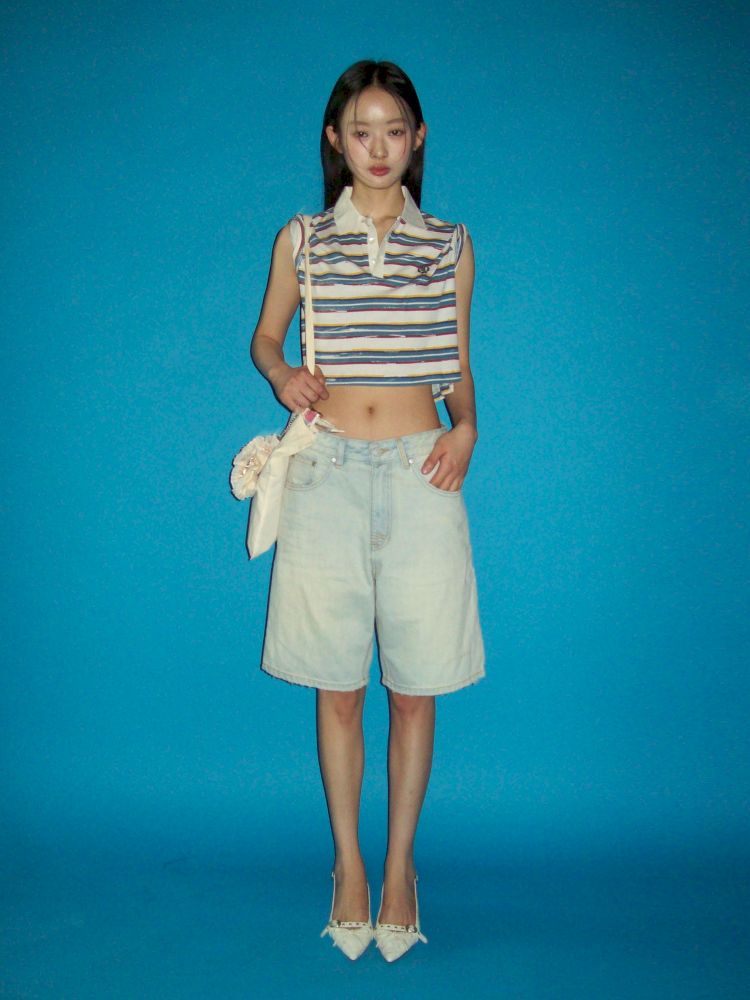Linen texture short T-shirt tops【s0000013464】