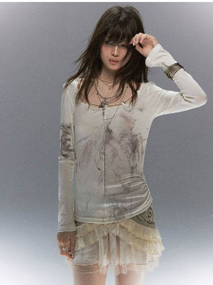 Printed Tencel Lace Long Sleeve【s0000017856】