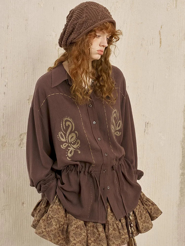 Beaded Contrast-Striped Vintage Shirt【s0000014081】