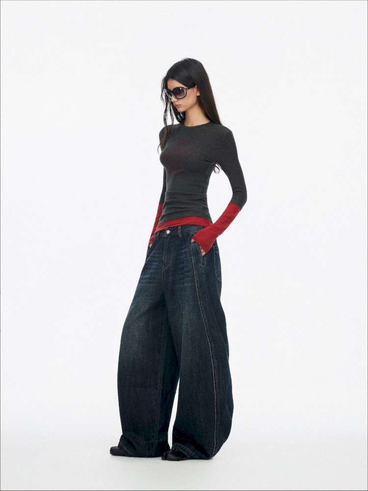 Fake Two-Piece Letter Print Slim Long-Sleeve T-Shirt【s0000014874】