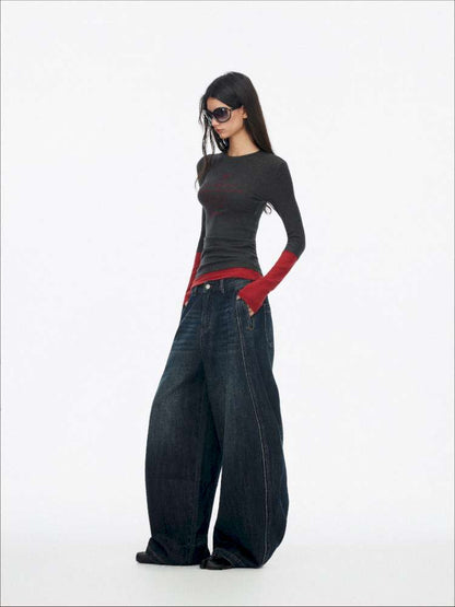 Fake Two-Piece Letter Print Slim Long-Sleeve T-Shirt【s0000014874】