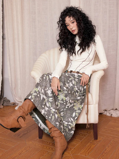 Brushed Print Flattering Mid-Length Skirt【s0000013989】