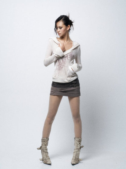 Two-Tone Crossover Print Hooded Top【s0000016062】