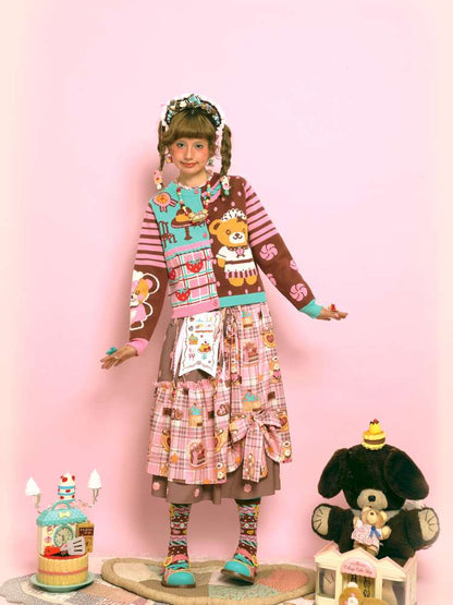 Embroidered Patch Design Bow Elastic Waist Skirt【s0000014515】