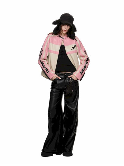 Embroidery Biker Leather Jacket [S0000010637]