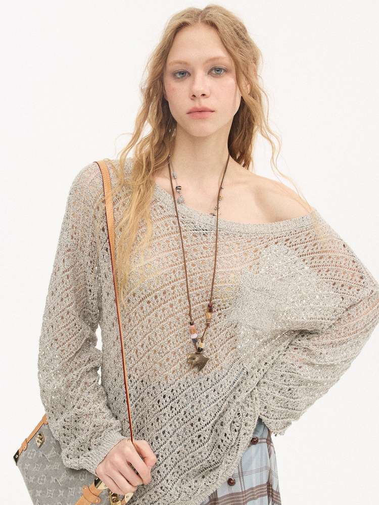Diagonal Openwork Beaded Knitwear【s0000015405】